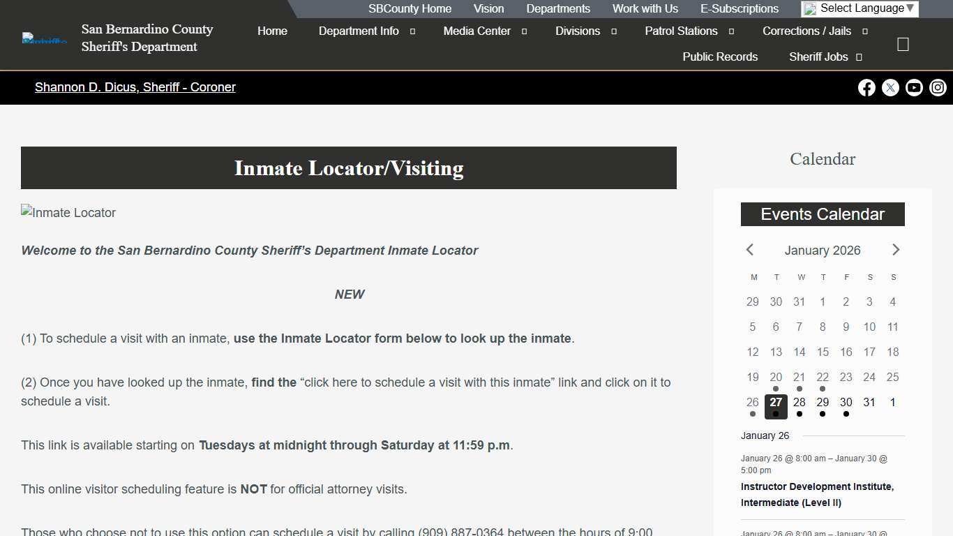 Inmate Locator – San Bernardino County Sheriff's Department